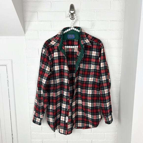 Vintage Men’s Pendleton Christmas Red Plaid Wool Button Down Flannel Shirt L - Picture 2 of 10